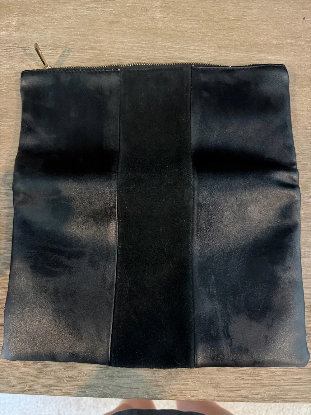 Nordstrom Black Leather & Suede Foldover Clutch with Gold Zip